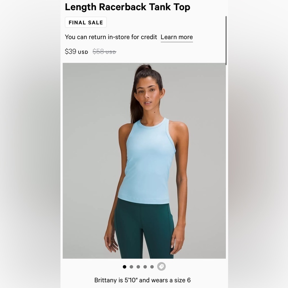 lululemon Align Waist-Length Racerback Tank Top in Blue Chill Size 0